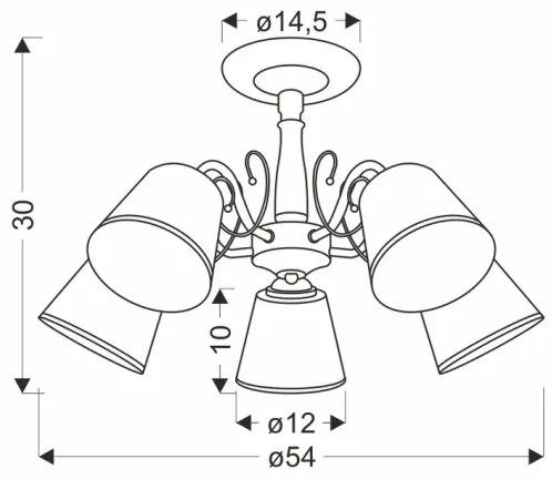 Stropný luster na tyči LOSANNA 5xE14/40W/230V mosadz