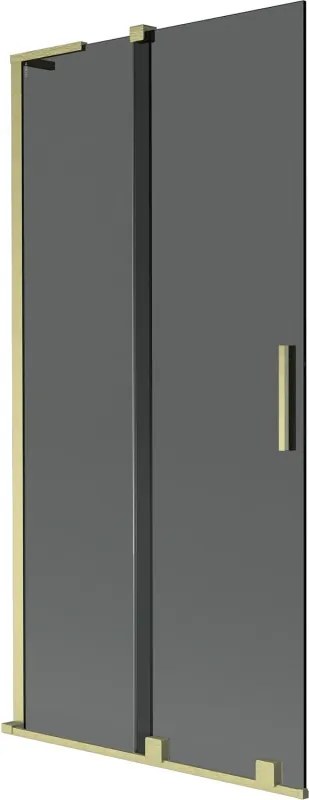 Mexen Velar L, 2-krídlová posuvná vaňová zástena 90 x 150 cm, 8mm šedé sklo, zlatá matná, 896-090-003-41-55