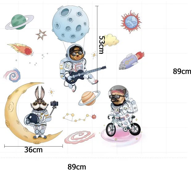 PIPPER | Samolepka na stenu "Zvieratká - astronauti 2" 89x89cm