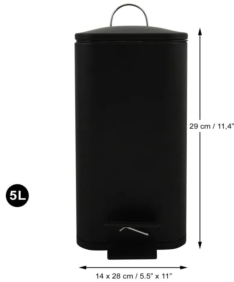 Matne čierny nášľapný oceľový odpadkový kôš 5 l Erik – Spirella