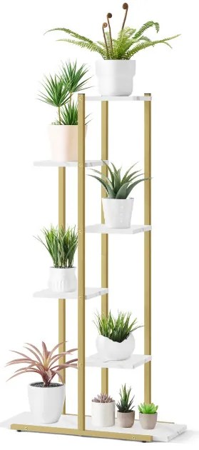 Stojan na kvety so šiestimi policami - mramor / zlaté nohy