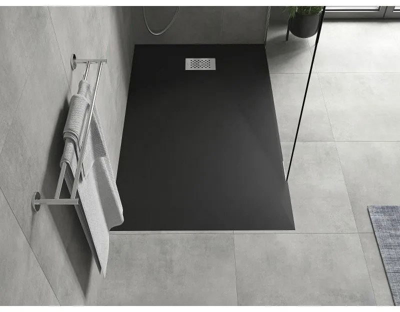 Mexen Hugo, obdĺžniková sprchová vanička SMC 150 x 80 cm, čierna, oceľová krytka, 42708015-X