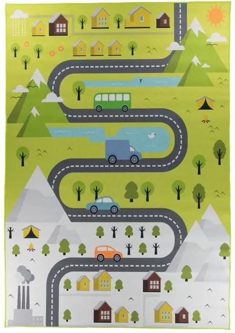 Detský koberec KIDS-35 Crystal Print sivý obdĺžnikový – hry a vozidlá Rozmer: 200x300 cm