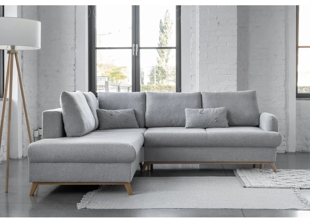 Svetlosivá rozkladacia/s úložným priestorom rohová pohovka (ľavý roh/do L) Scandic Lagom – Miuform