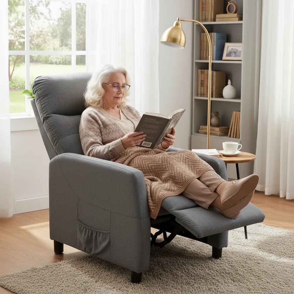 Relaxačné polohovateľné TV kreslo MODO — látka, sivá, nosnosť 130 kg