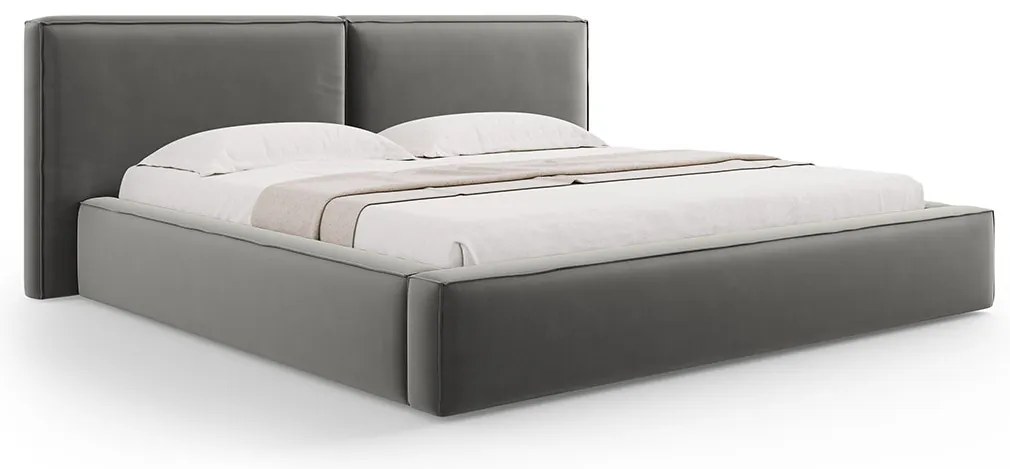 Micadoni Jodie dizajnová posteľ - Sivá, Zamat, 140 cm