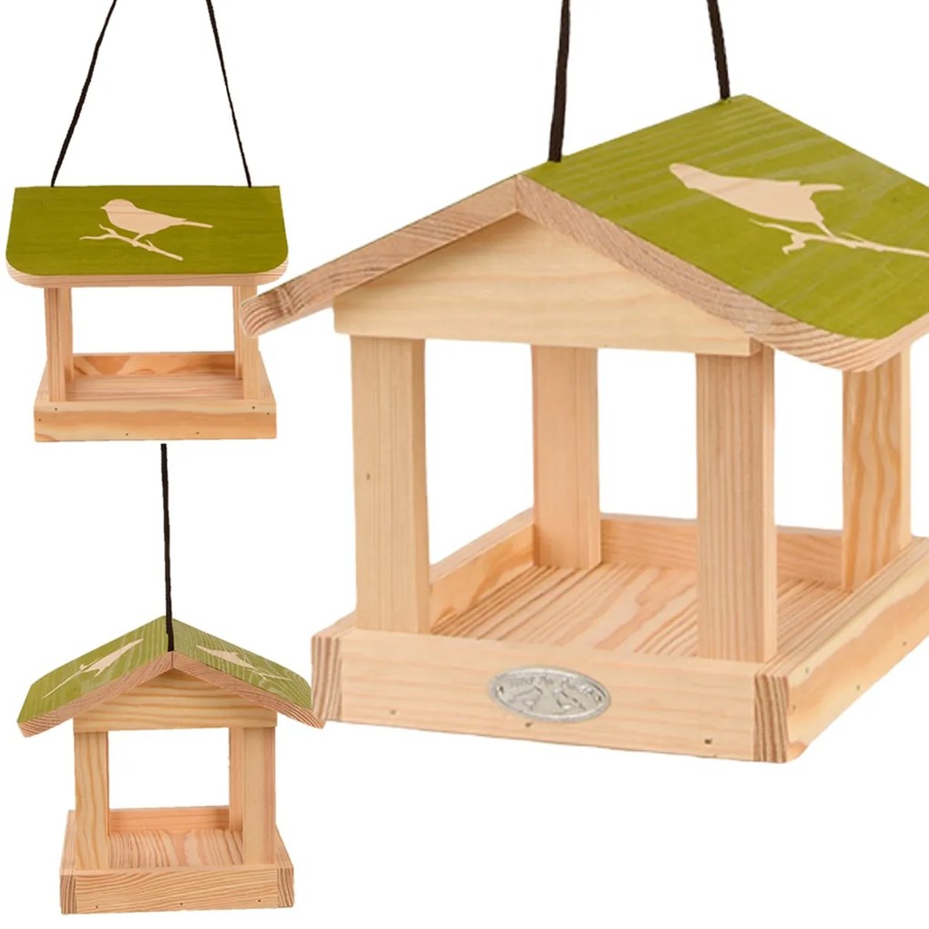 Závesné kŕmidlo pre vtáky Elisa, 19,5x24x24 cm, drevo, hnedá/zelená