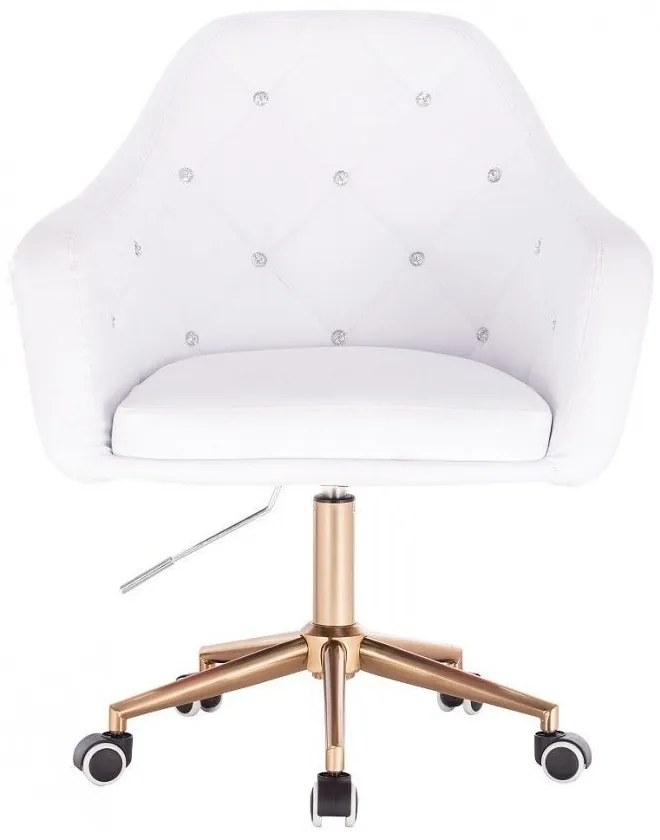 LuxuryForm DESIGN Kreslo ROMA na zlatej podstave s kolieskami - biele