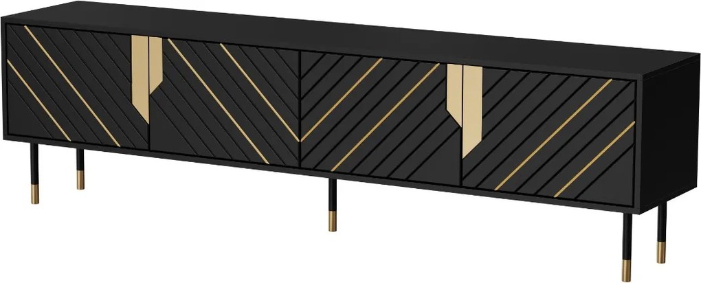 TV STOLÍK CAMILLO 4D ČIERNA + ZLATÁ 204 cm