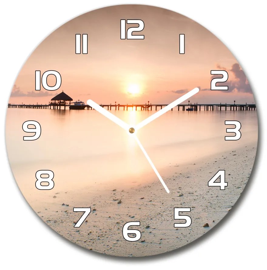 Sklenené hodiny okrúhle Pláž Maldivy pl_zso_30_f_87760968