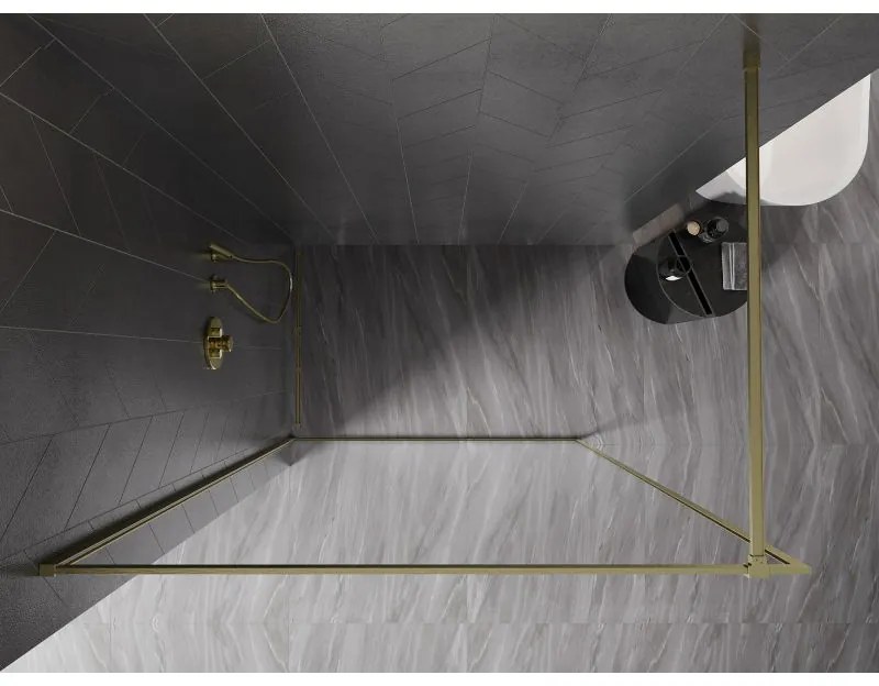 Mexen Kioto-F, sprchová zástena s rámom 130 x 202 cm, 8 mm číre sklo, zlatý matný profil, 800-130-104-55-00