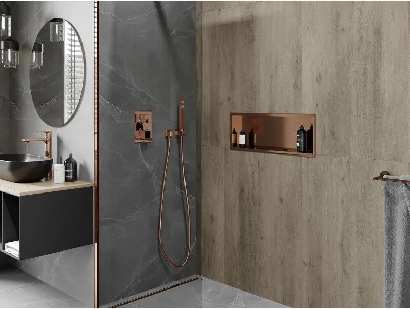 Mexen X-Wall-R, polica na zapustenie s prírubou  60 x 20 cm, medená matná - 19C0602010