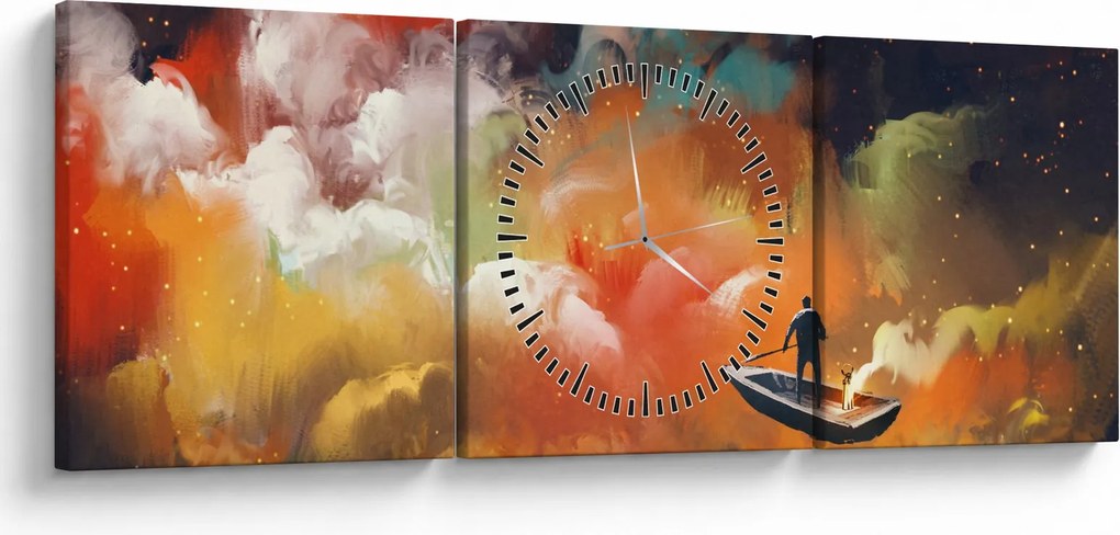 Obraz - Muž plaviace vesmírom (s hodinami) (90x30 cm)