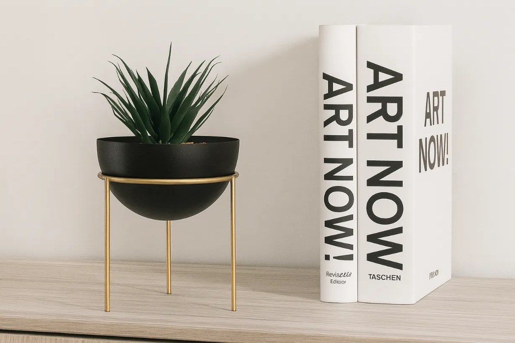 KOVOVÝ KVETINÁČ SO STOJANOM LOFT 20X15 CM ČIERNA/ZLATÁ