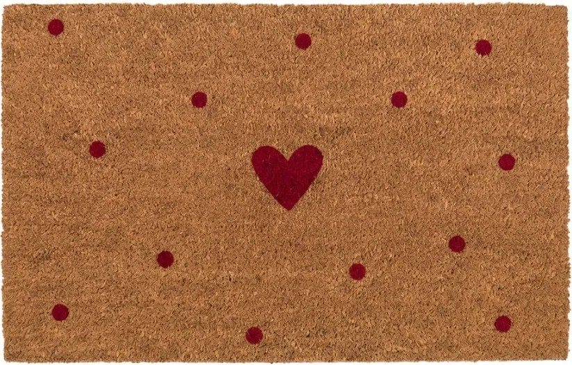 Hnedá kokosová rohožka so srdiečkami Heart - 75*45*1 cm