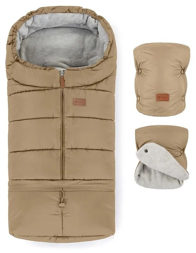 PETITE&MARS - SADA Detský fusak 3v1 JIBOT + rukávniky na kočík hnedá