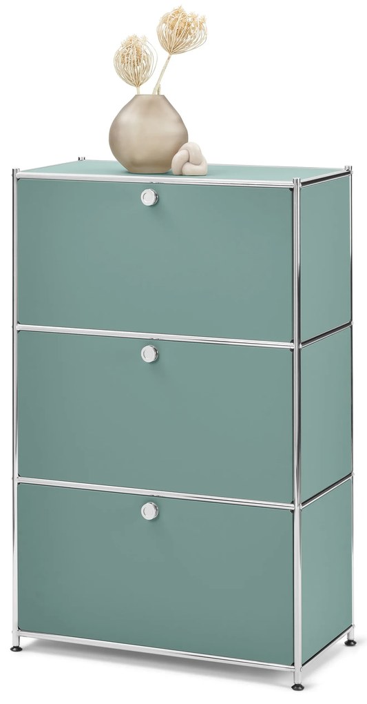 Kovová komoda »CN3« s 3 výklopnými priečinkami, šalviová