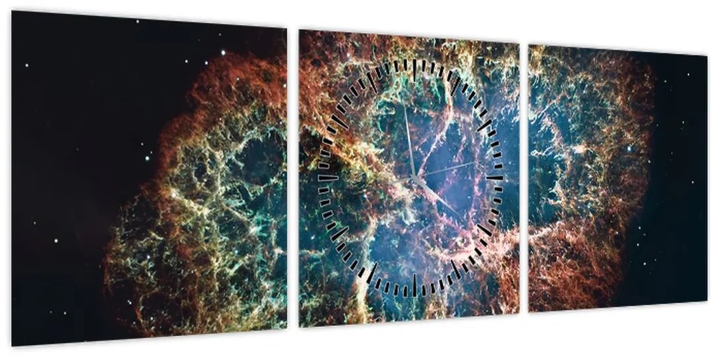 Obraz - Krabie hmlovina (s hodinami) (90x30 cm)