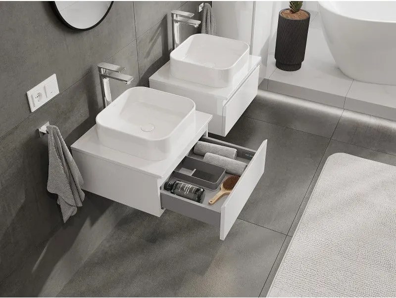 Mexen Orio, kúpeľňová skrinka 50 cm s hornou časťou, 1 zásuvka, biela lesklá, 91A10-05023-1-BFC00