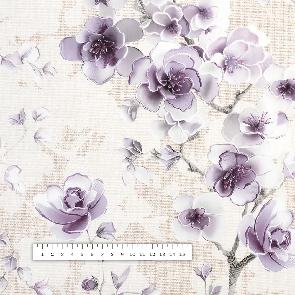 PVC obrus Fialové kvety sakury na režnom PV-206 - metráž š. 140 cm