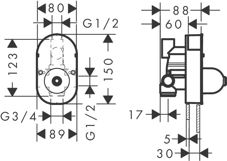 Hansgrohe Vernis Shape, vaňová batéria pod omietku, s telesom, čierna matná, 71472670