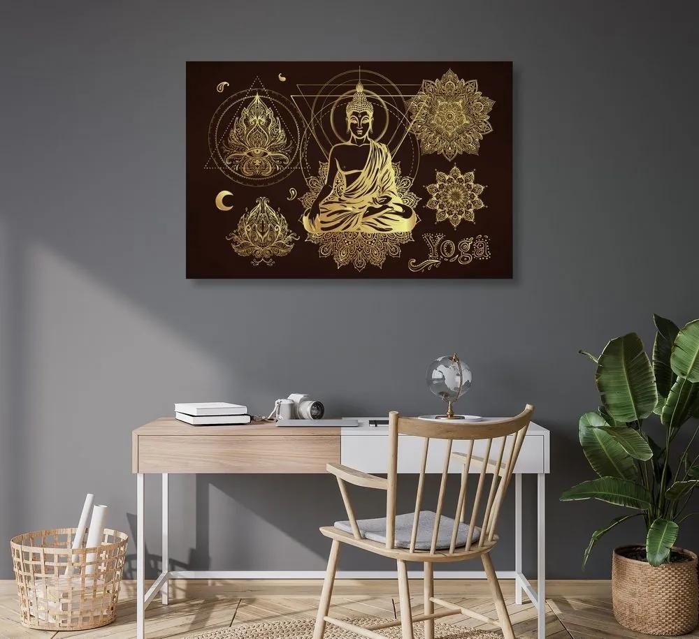 Obraz zlatý meditujúci Budha - 90x60