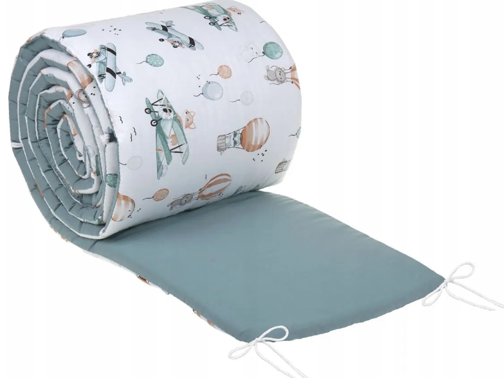 Ochranný mantinel do postieľky 180x30 cm BABYMAM PREMIUM - Let balónom/zelená