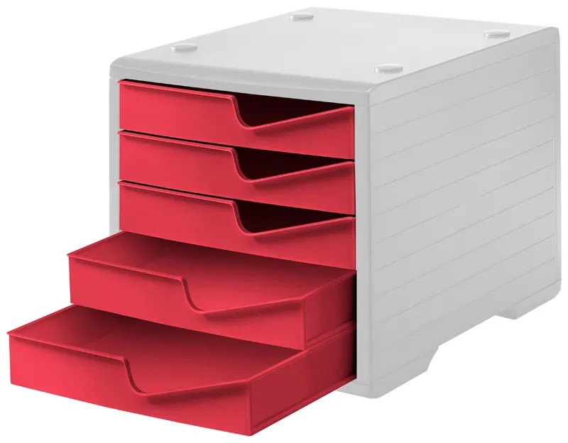 Triediaci box, 5 zásuviek, sivá/červená