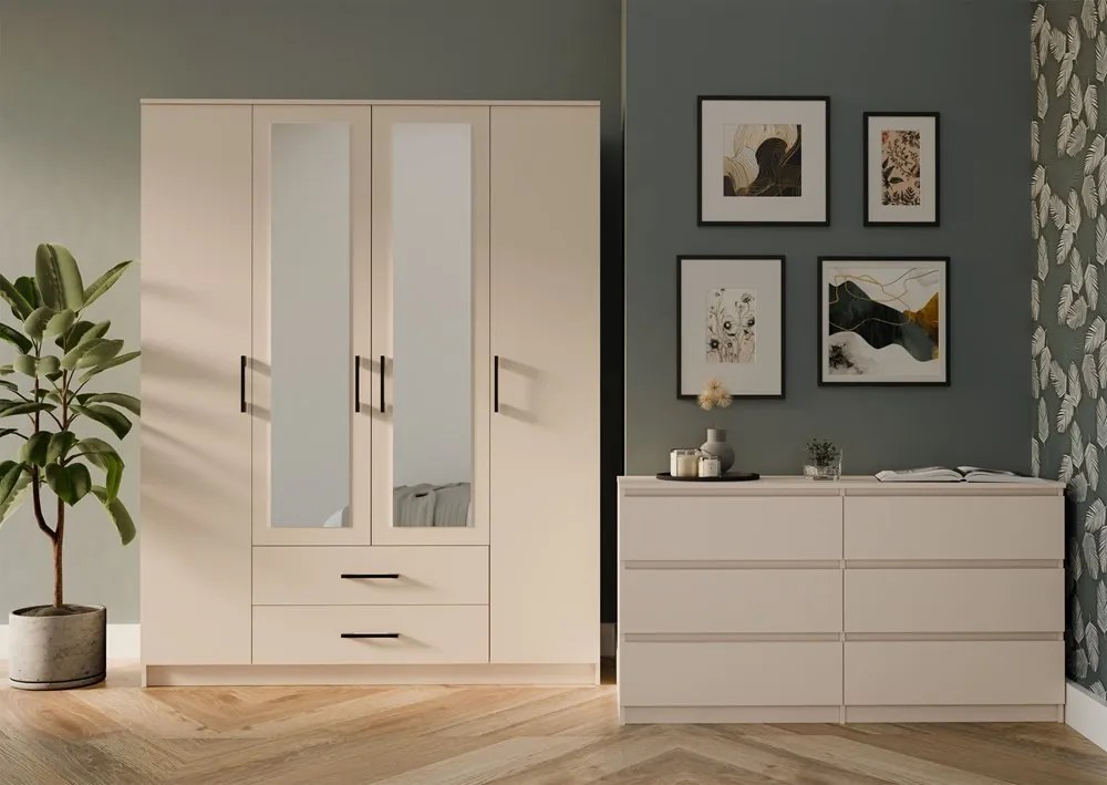 Šatní skříň Romana 160 cm se zrcadlem kašmír