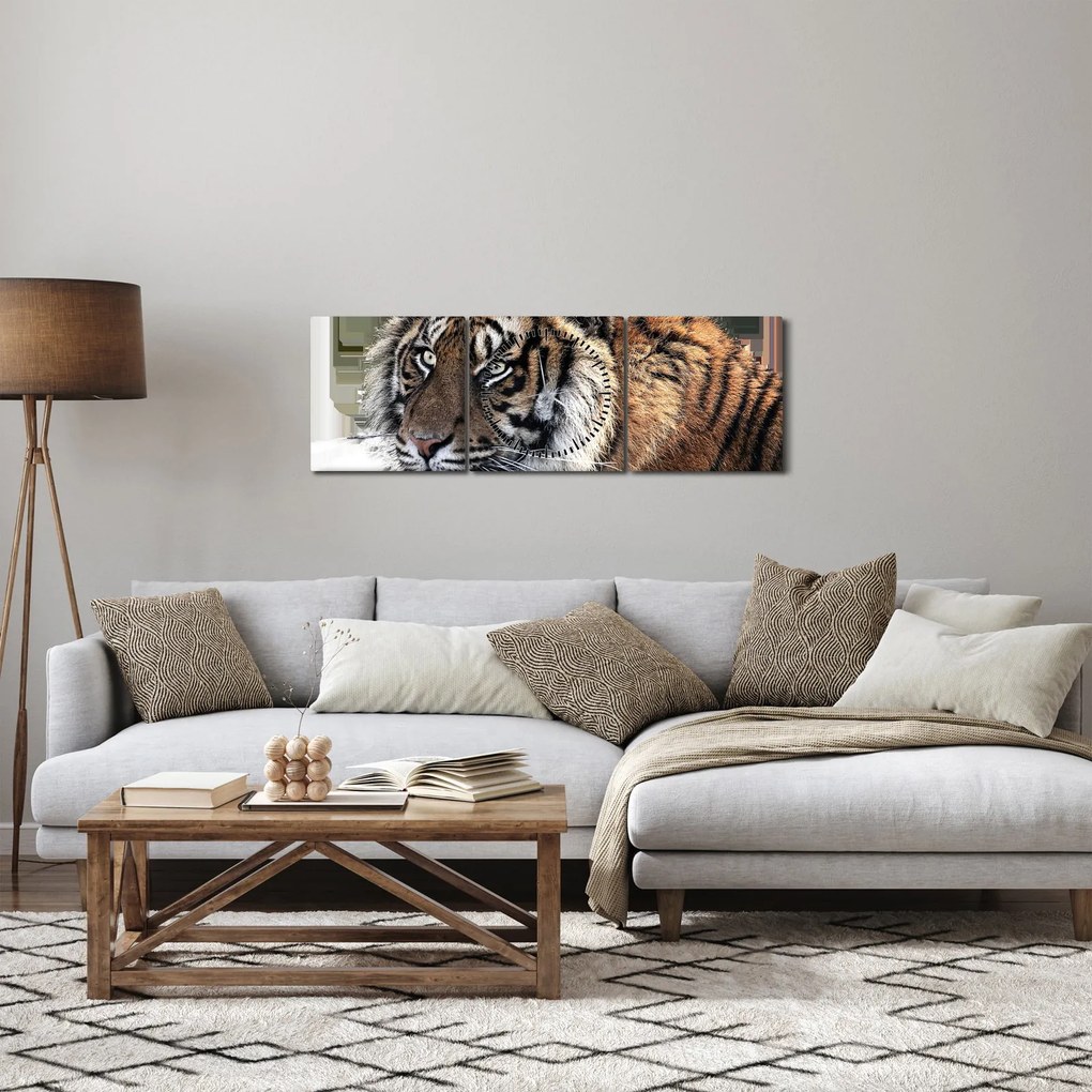 Obraz tigra (s hodinami) (90x30 cm)