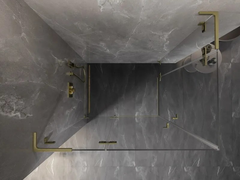 Mexen Lunar, L Duo výklopný sprchový kút 110 x 100 cm, 8mm číre sklo, zlatý matný profil, 834L-110L-100P-55-00
