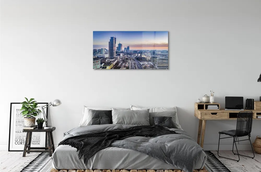 Obraz na akrylátovom skle Panorama varšavy mrakodrapov svitania 100x50 cm