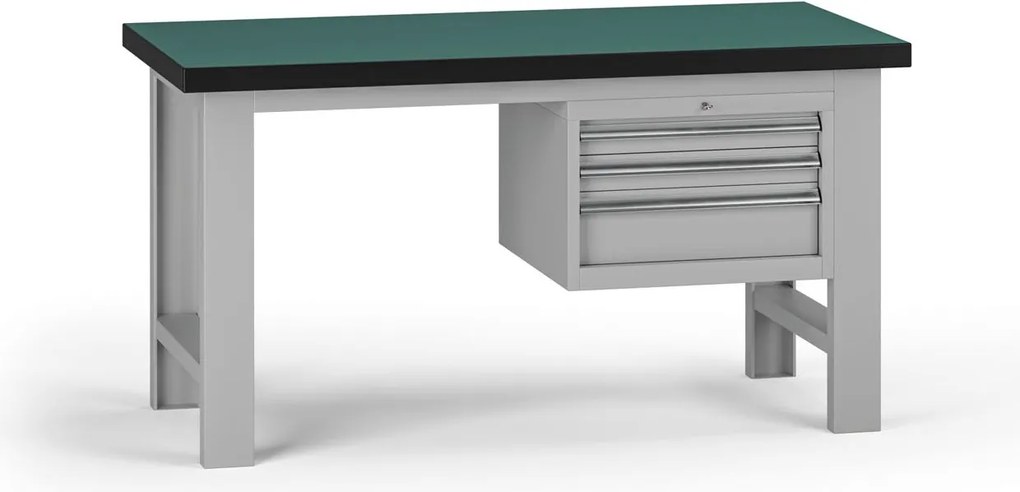 Pracovný stôl do dielne G8, 1500 x 750 x 800 mm, 1x kontejner, 3 zásuvky, sivá