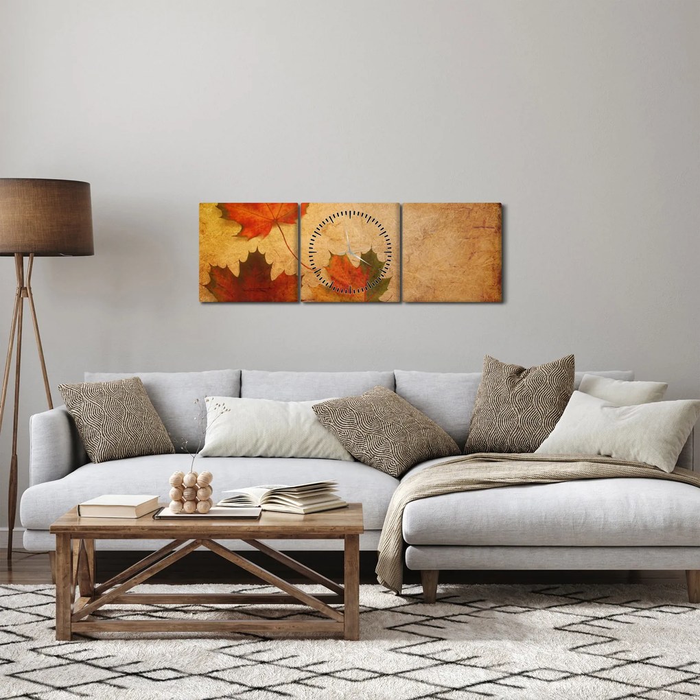 Obraz s jesenným motívom (s hodinami) (90x30 cm)
