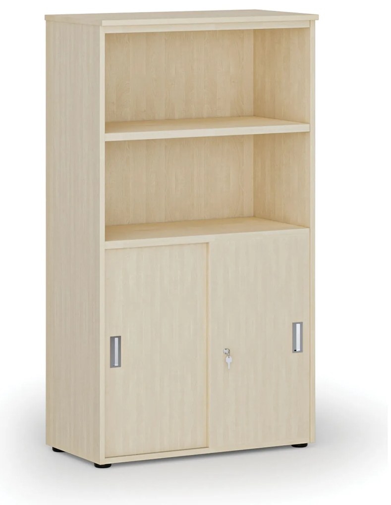 Kombinovaná kancelárska skriňa PRIMO WOOD, zasúvacie dvere na 2 poschodia, 800 x 420 x 1434 mm, breza