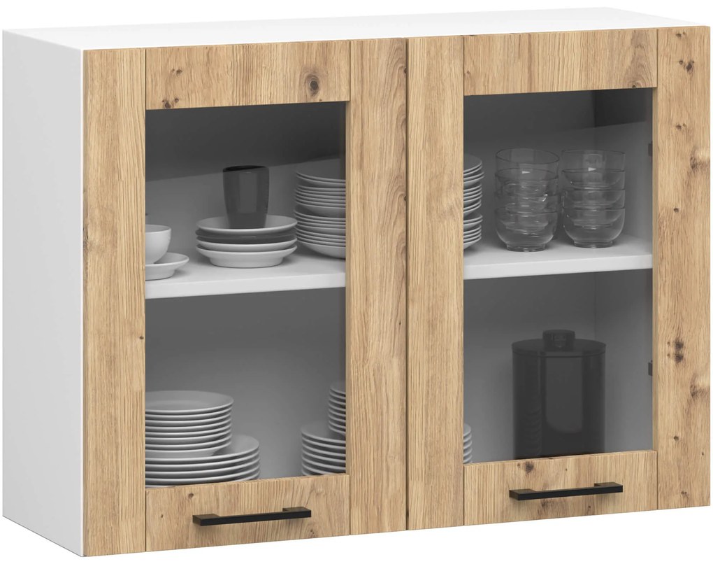 Horná kuchynská vitrína Organo 580 (biela + dub artisan). Akcia -17%. Vlastná spoľahlivá doprava až k Vám domov. 1117517