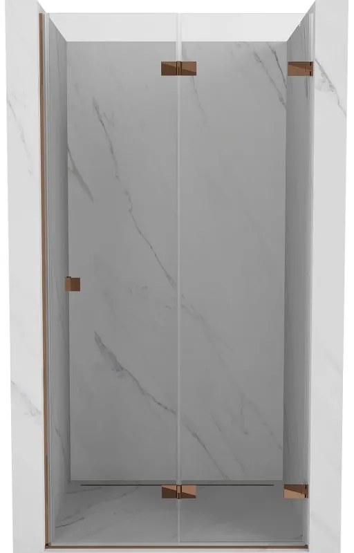 Mexen Lunar-F, pravé sklápacie sprchové dvere 90 cm, 8mm číre sklo, ružové zlato profil, 836-090-000-60-00-P