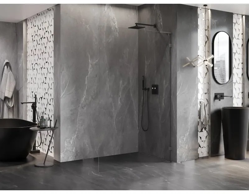 Mexen, Mexen Lunar L sprchová stena pravá 110 x 200 cm, priehľadná 8 mm, pištoľovo sivá kartáčovaná - 830L-110-000-66-00-P