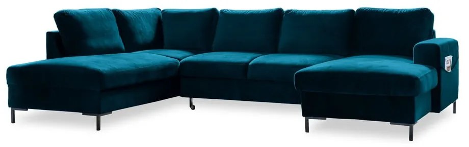 Zamatová rozkladacia rohová pohovka v petrolejovej farbe (ľavý roh) Lofty Lilly – Miuform