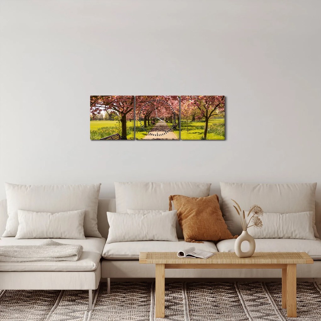 Obraz - sad čerešní (s hodinami) (90x30 cm)