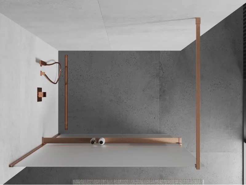 Mexen Kioto+, sprchová zástena Walk-In s poličkou a vešiakom 100 x 200 cm, 8mm sklo námraza, medený matný profil, 800-100-121-65-30