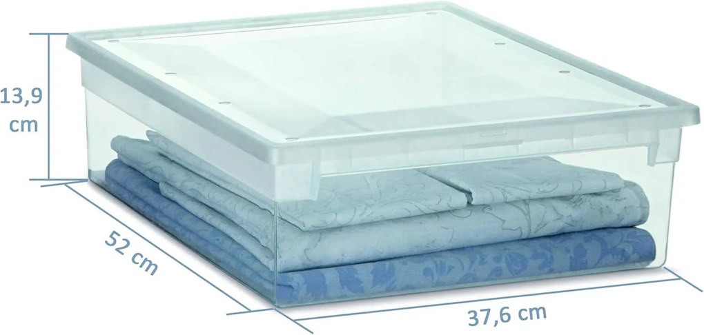Úložný box s vekom, transparentný, na posteľnú bielizeň TERRY 22l - 38 x 52 x 14 cm