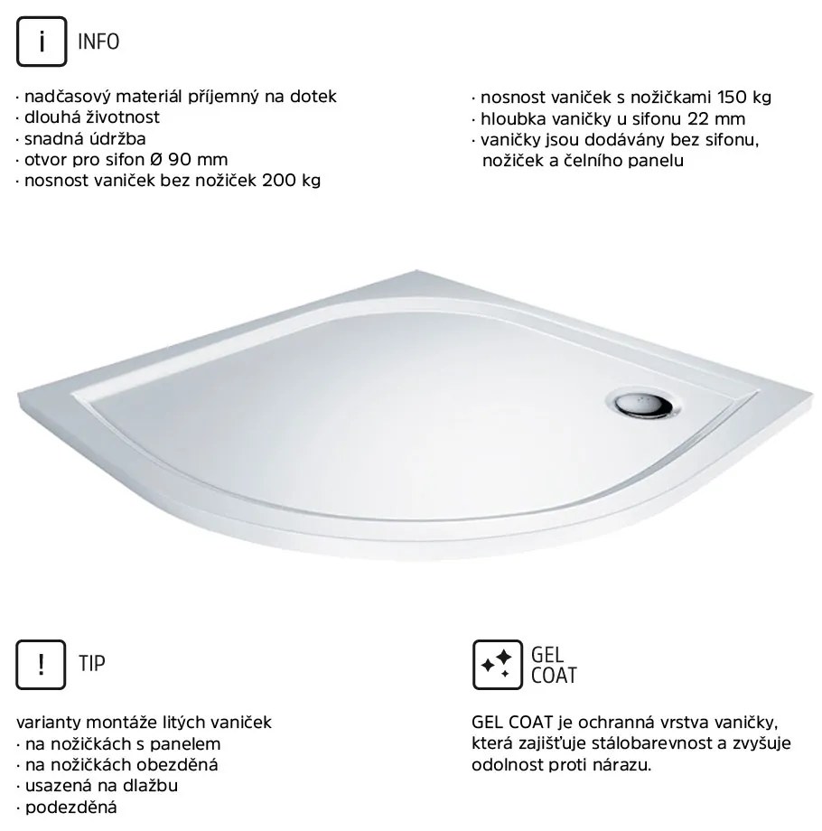 Mereo Mereo, Sprchový set z Kory Lite, štvrťkruh, 90 cm, chróm ALU, sklo Grape a vaničky z liateho mramoru, MER-CK35131ZM