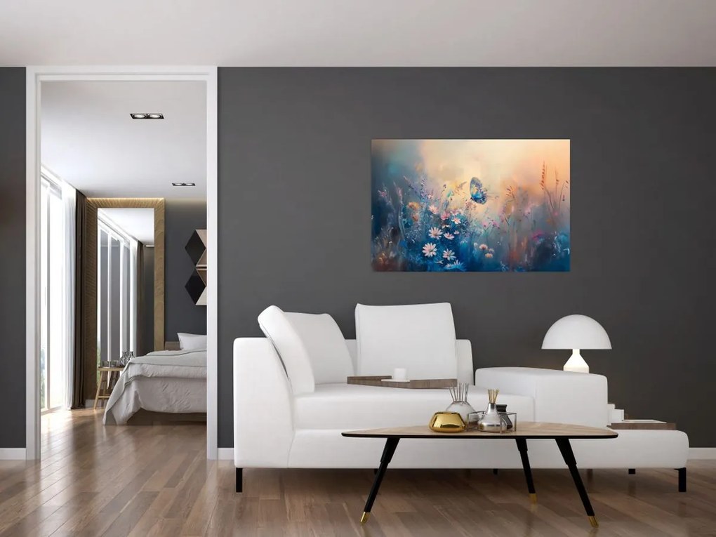 Obraz - Lúka s motýľom (90x60 cm)