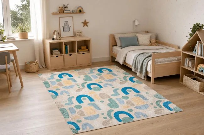 Detský koberec protišmykový BAMBINO 61460 béžový / modrý
