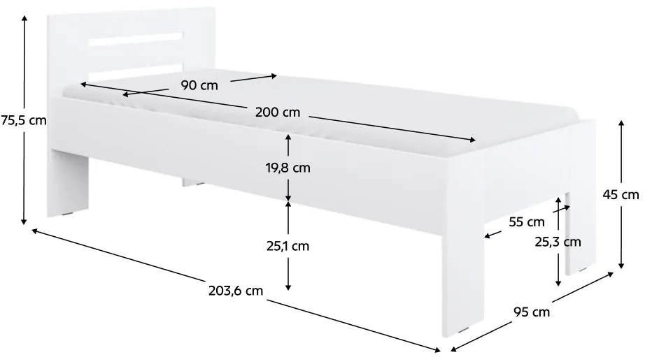 Jednolôžková posteľ 90x200 cm Boyard (biela). Vlastná spoľahlivá doprava až k Vám domov. 1119502
