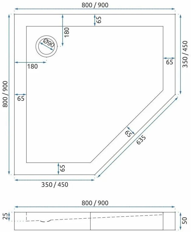 Rea Diamond, päťuholníkový sprchový kút 90 x 90 cm, 6mm šedé sklo, medená matná, REA-K6966