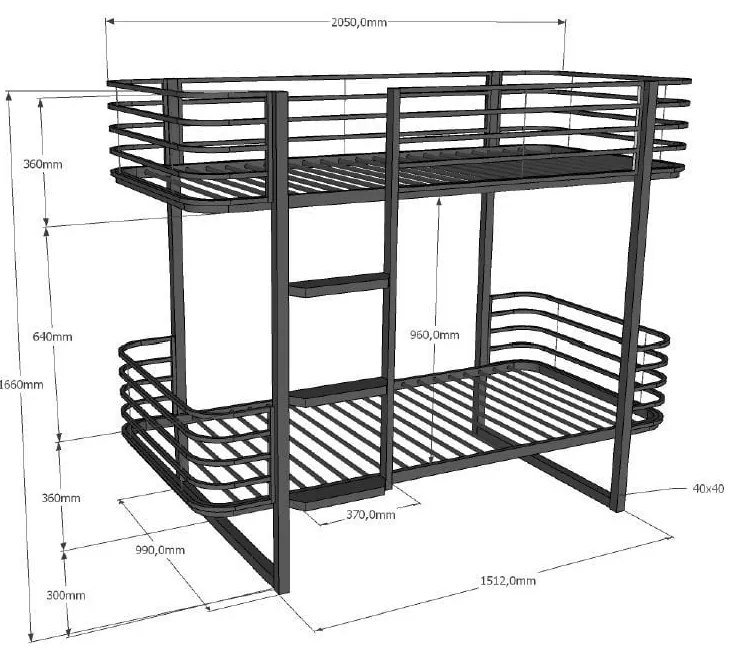 Čierna kovová poschodová detská posteľ s roštom 90x200 cm Oscar – Vipack