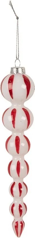 Červenobiela sklenená vianočná ozdoba cencúľ - Ø 4*18 cm