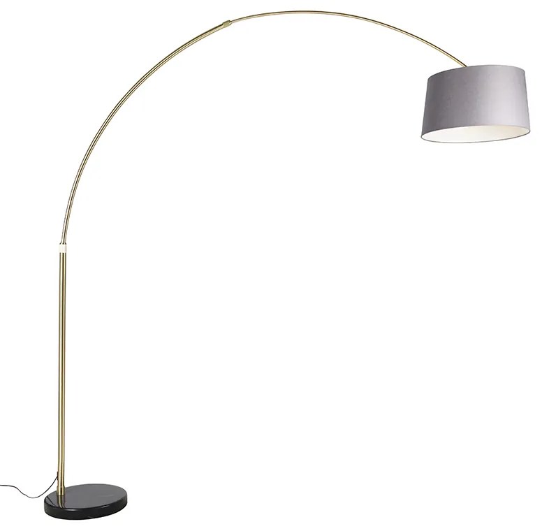 Oblúková lampa mosadz s mramorom a sivým látkovým tienidlom 45 cm - XXL